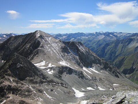 Blick zurück auf Sajatkopf, Kreuz- und Tulpspitze