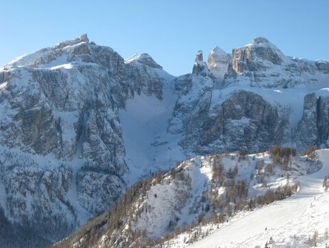 Blick auf die gestrige Tour - Mittagstal und Piz Boé